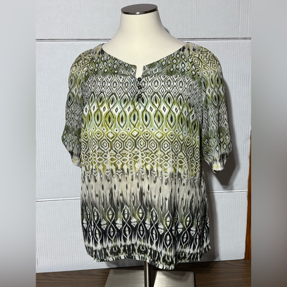 Rebecca Malone plus size 2X green with gold threads tunic